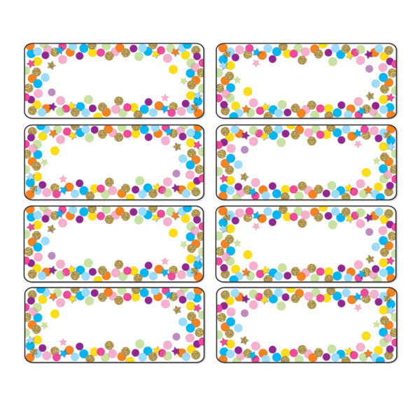 18006ConfettiMagFoamNameplates30pc_2 Magnetic Die-Cut Small Foam Nameplates & Labels, Confetti, 30 Per Pack, 3 Packs