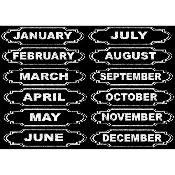 Die-Cut Magnets, Chalkboard Calendar Months, 12 Per Pack, 6 Packs