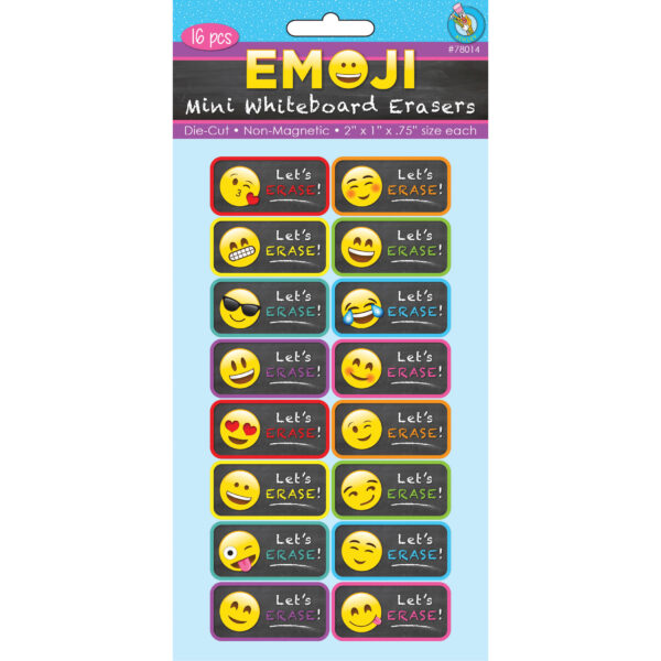 16pcMiniErasers_Birthday Non-Magnetic Mini Whiteboard Erasers, Emotions Icons, Pack of 16