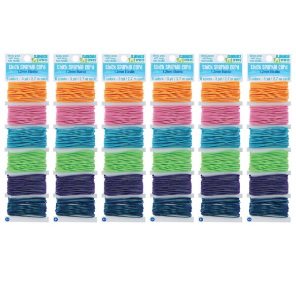 Thick Sparkle Elastic Cord, 6 Colors, 18 Yards Per Pack, 6 Packs