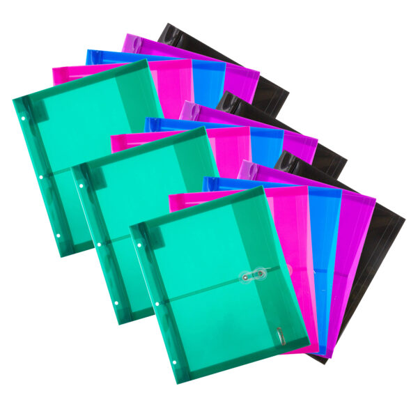 ERSBAZ2157-3.jpg Poly Project Envelopes, 11-1-2" x 9-3-4", 200 Sheet Capacity, Assorted Colors, 5 Per Per Pack, 3 Packs