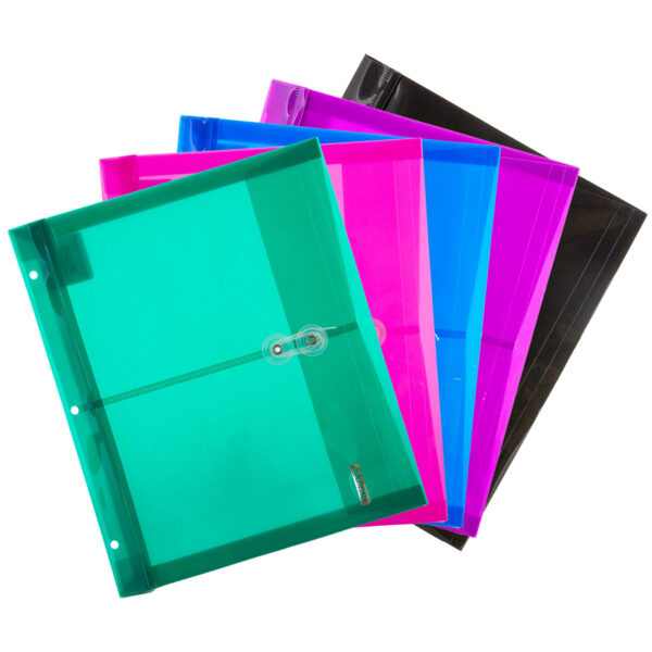 ERSBAZ2157-3_1.jpg Poly Project Envelopes, 11-1-2" x 9-3-4", 200 Sheet Capacity, Assorted Colors, 5 Per Per Pack, 3 Packs
