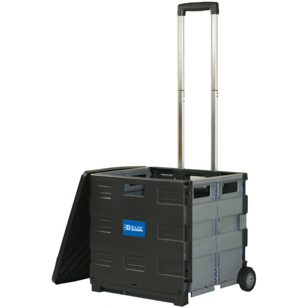 Folding Cart on Wheels w-Lid Cover, 16" x 18" x 15", Black-Gray