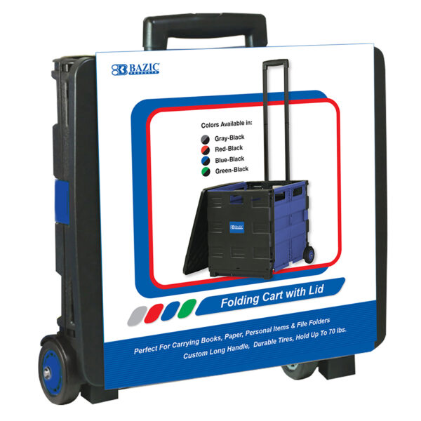 Folding Cart on Wheels w-Lid Cover, 16" x 18" x 15", Black-Blue
