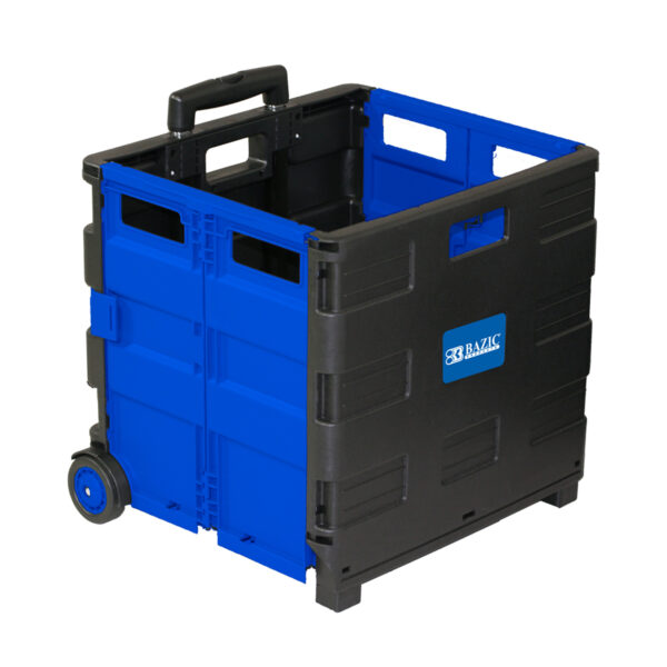 Folding Cart on Wheels w-Lid Cover, 16" x 18" x 15", Black-Blue