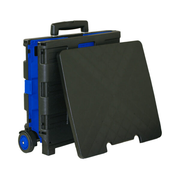Folding Cart on Wheels w-Lid Cover, 16" x 18" x 15", Black-Blue