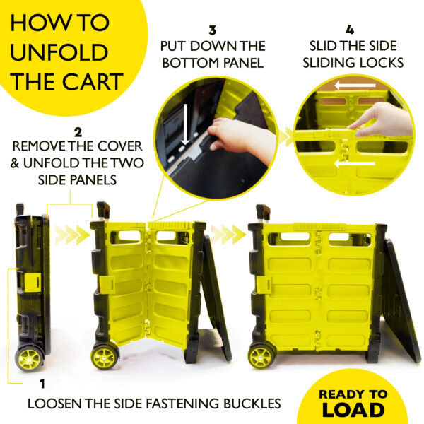 Folding Cart on Wheels w-Lid Cover, 16" x 18" x 15", Yellow