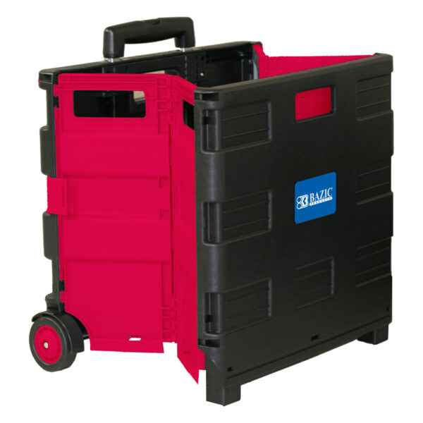 Folding Cart on Wheels w-Lid Cover, 16" x 18" x 15", Black-Red