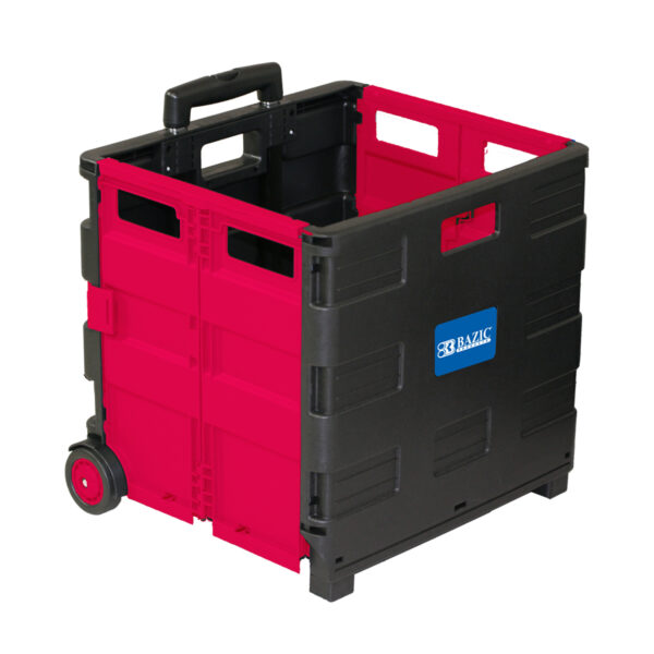 Folding Cart on Wheels w-Lid Cover, 16" x 18" x 15", Black-Red