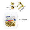 Brass-Plated Fasteners, 1-2", 100 Per Pack, 12 Packs