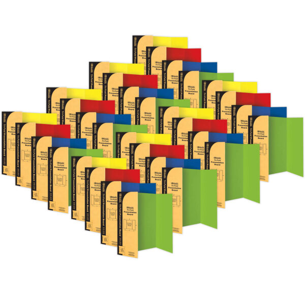 Tri-Fold Corrugated Presentation Board, 36" x 48", Assorted Colors, Pack of 24