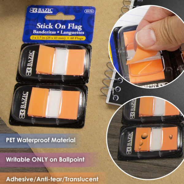 Assorted Neon Color Standard Flags with Dispenser, 60 Per Pack, 12 Packs