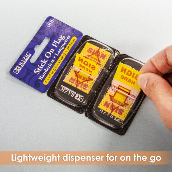 Yellow Color Printed Sign Here Flags with Dispenser, 50 Per Pack, 12 Packs