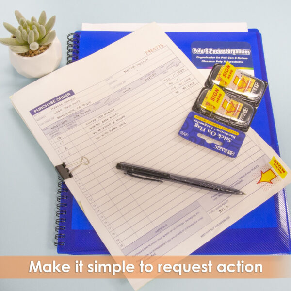 Yellow Color Printed Sign Here Flags with Dispenser, 50 Per Pack, 12 Packs