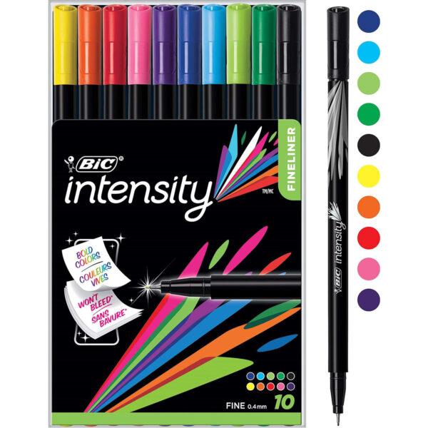 Intensity Fineliner Marker Pen, Fine Point (0.4mm), Assorted Colors, 10 Per Pack, 2 Packs