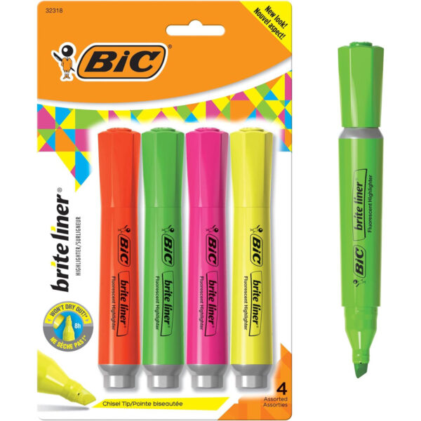 Brite Liner Grip Tank Highlighter, Chisel Tip, Assorted Colors, 4 Per Pack, 6 Packs