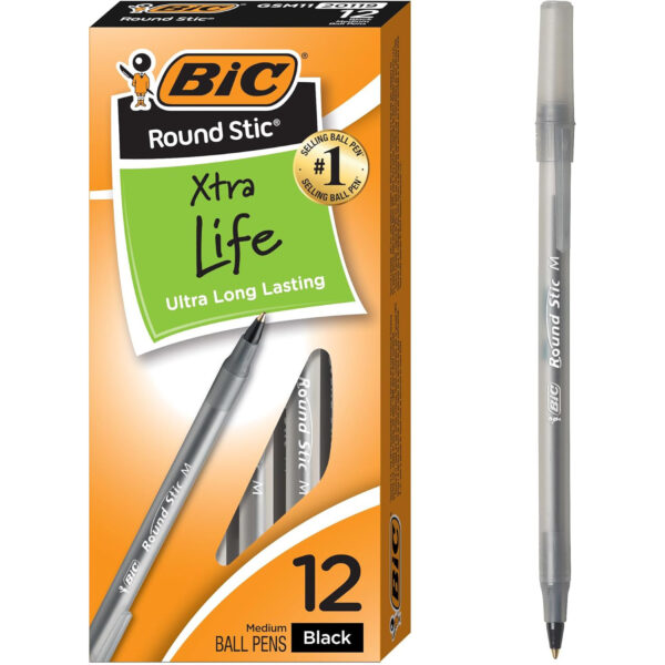 Round Stic Pen, Medium Point, Black, 12 Per Pack, 6 Packs