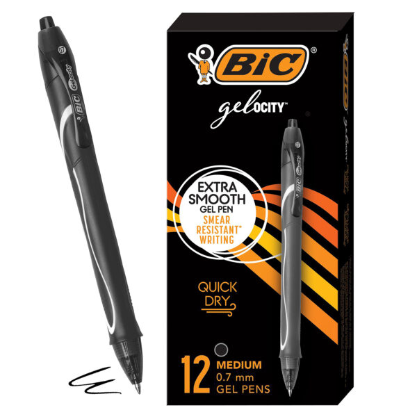 ERSBICRGLCG11BLK.jpg Gel-ocity Quick Dry Retractable Gel Pens, Black, Pack of 12