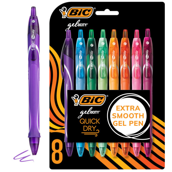 ERSBICRGLCGAP81AST.jpg Gel-ocity Quick Dry Fashion Medium Point (0.7mm) 8-Pack Blister
