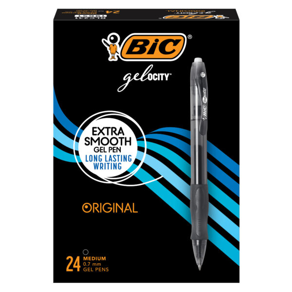 4568654 RLC241-D-BLK_Staples Gelocity Original Retractable Gel Pens, Medium Point (0.7mm), Black, Perfect for Everyday Writing, 24-Count Pack