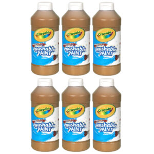 Washable Paint, Brown, 16 oz. Bottles, Pack of 6