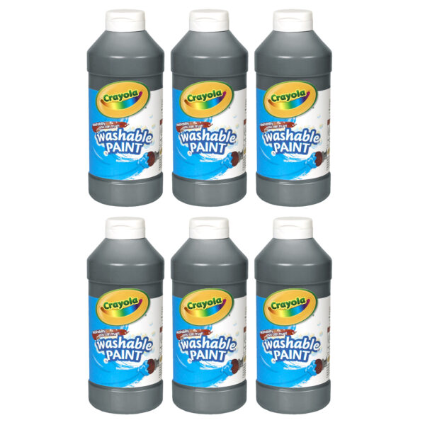 Washable Paint, Black, 16 oz. Bottles, Pack of 6