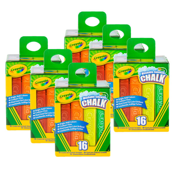 NA Washable Sidewalk Chalk, 16 Per Pack, 6 Packs