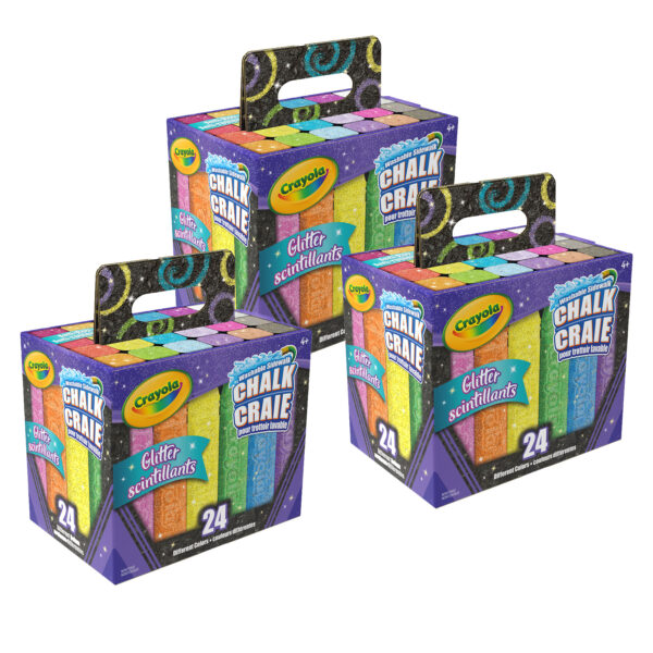 ERSBIN518300-3.jpg Washable Glitter Sidewalk Chalk, 24 Per Pack, 3 Packs