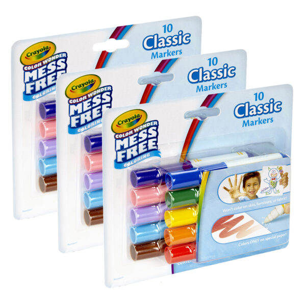 NA Color Wonder Mess Free Mini Markers, Classic Colors, 10 Per Pack, 3 Packs