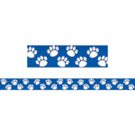 Blue with White Paw Prints Border Trim, 35 Feet Per Pack, 6 Packs