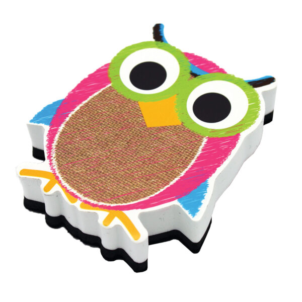 Magnetic Whiteboard Eraser, Burlap Scribble Owl, Pack of 6