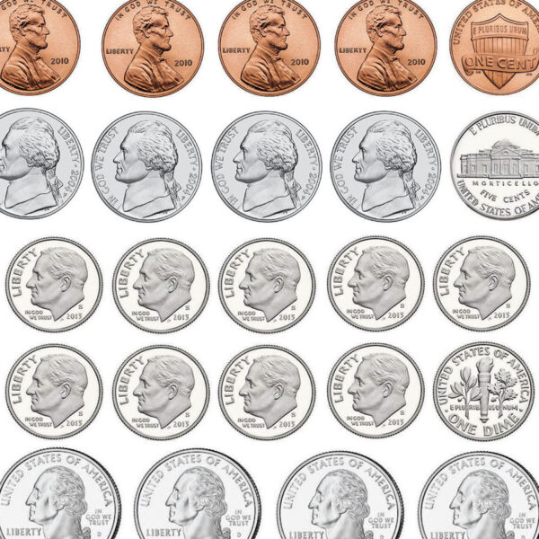 Math Die-Cut Magnets, U.S. Coins, 33 Per Pack, 6 Packs