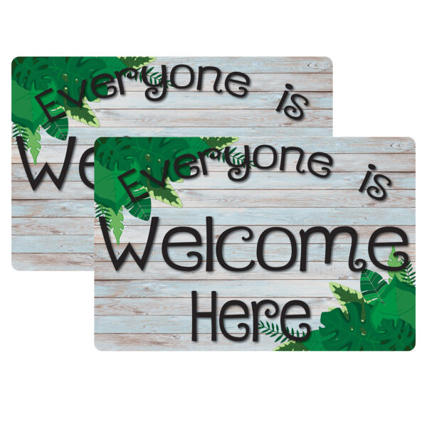 91510GreeneryFloorMat Welcome Mat with Slip Resistant Backing, 15.5" x 23.5", Beech Wood Greenery Everyone is Welcome Here, Pack of 2