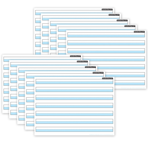 Smart Poly PosterMat Pals Space Savers, 13" x 9-1-2", 3-4" Handwriting Highlighted Blue, Pack of 10