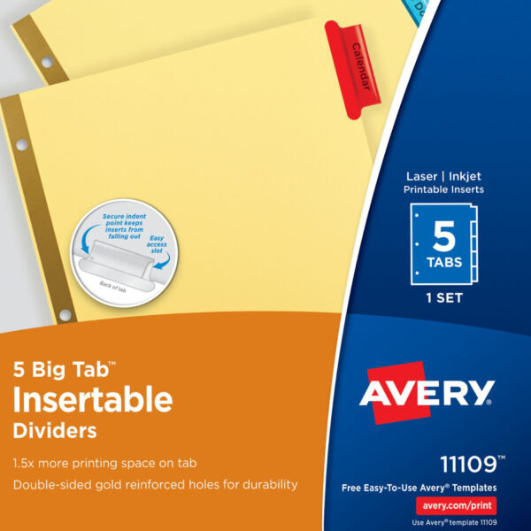 Big Tab Insertable Dividers, Buff Paper, 5-Tab Set, Multicolor, 12 Sets