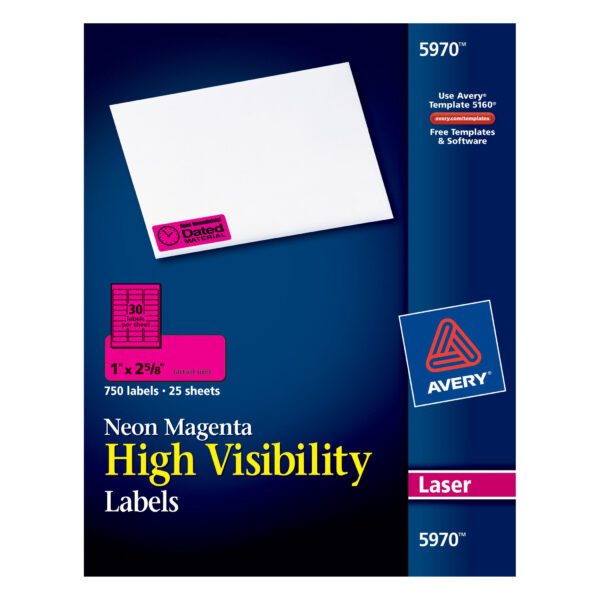 ERSAVE5970.jpg High-Visibility Labels, Permanent Adhesive, Neon Magenta, 1" x 2-5-8", 750 Labels