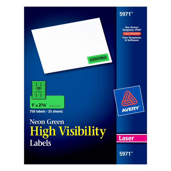 ERSAVE5971.jpg High-Visibility Labels, Permanent Adhesive, Neon Green, 1" x 2-5-8", 750 Labels