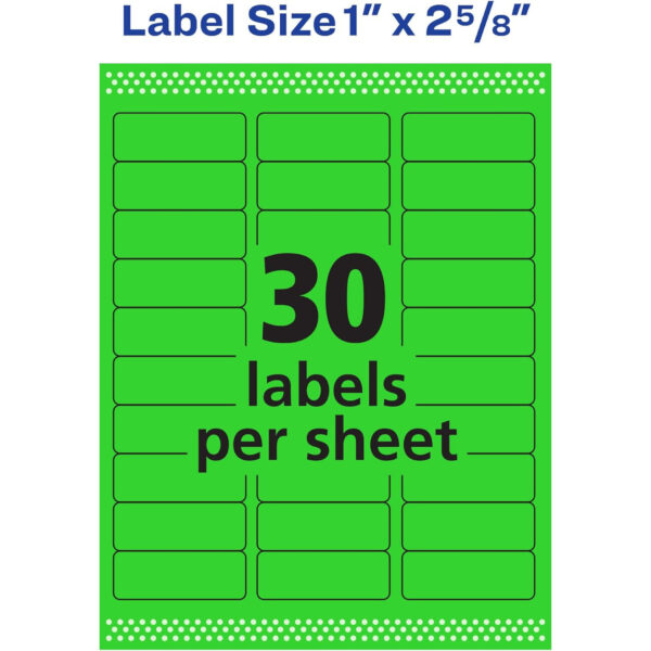 ERSAVE5971_4.jpg High-Visibility Labels, Permanent Adhesive, Neon Green, 1" x 2-5-8", 750 Labels