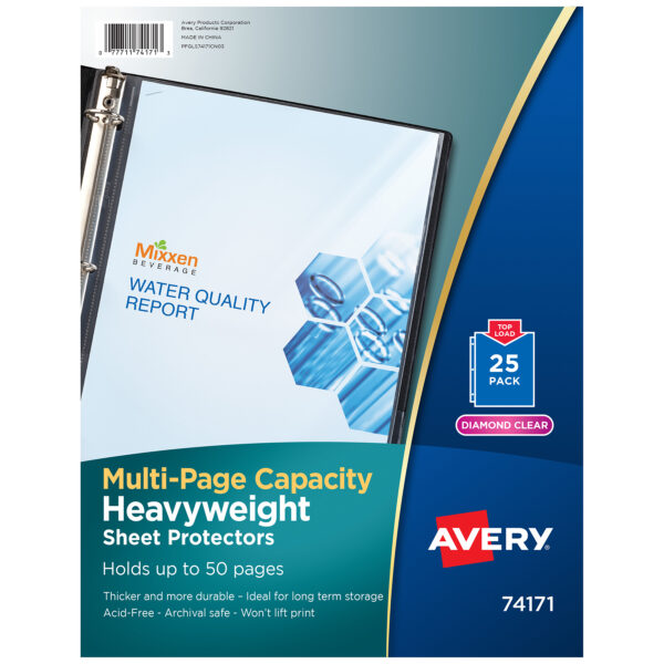 Clear Heavyweight Multi-Page Capacity Sheet Protectors, Holds 8-1-2" x 11" Sheets, Top Load, 25 Per Pack, 3 Packs