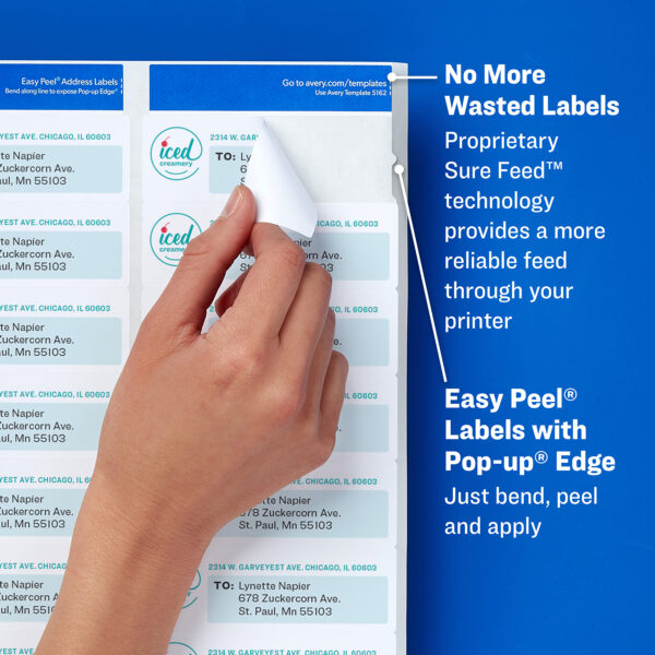 ERSAVE8160_4.jpg Easy Peel Address Labels, Sure Feed Technology, Permanent Adhesive, 1" x 2-5-8", 750 Labels