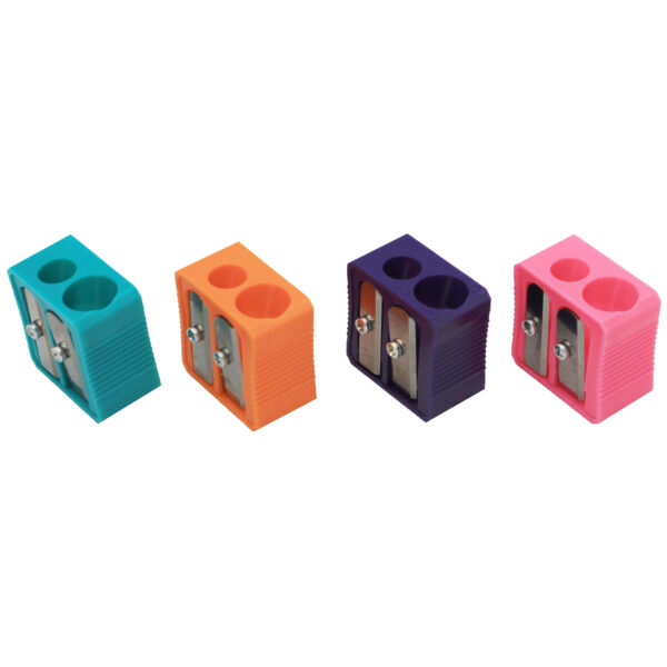 Dual Hole Plastic Pencil Sharpener, Assorted Colors, Pack of 20