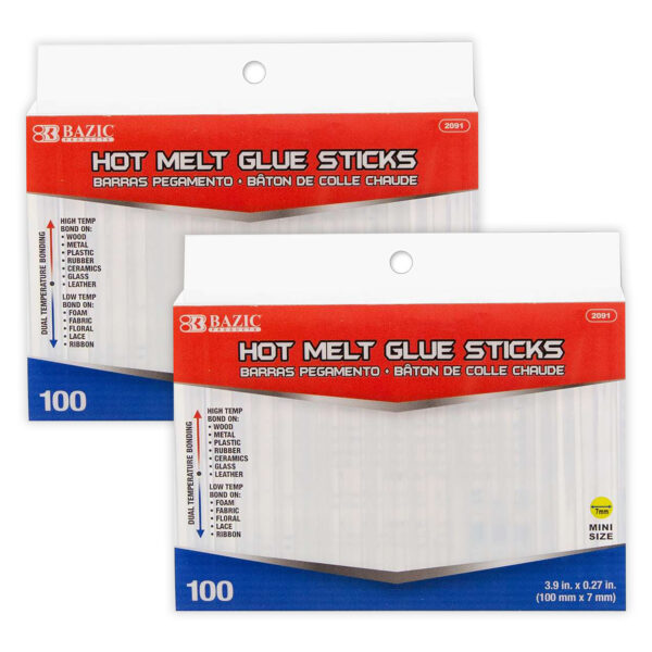 Mini Hot Melt Glue Sticks, Dual Temp, 3.9" x 0.27", 100 Per Box, 2 Boxes