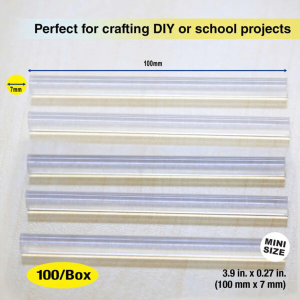 Mini Hot Melt Glue Sticks, Dual Temp, 3.9" x 0.27", 100 Per Box, 2 Boxes
