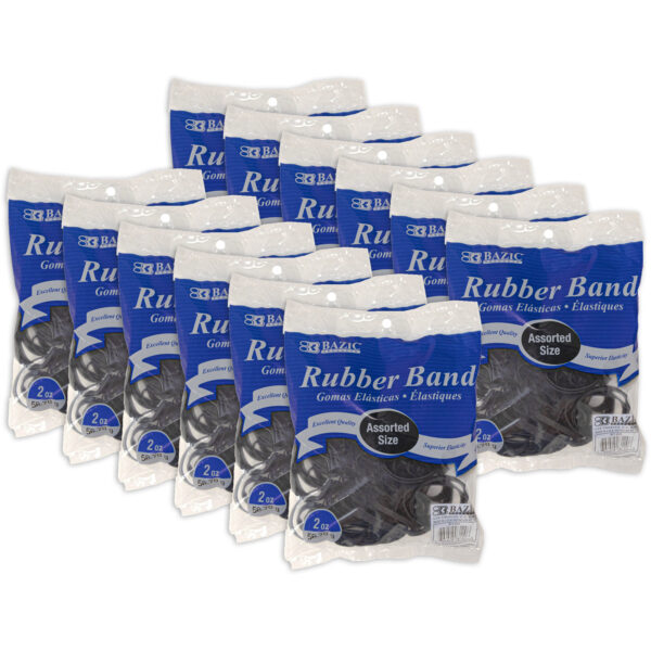 ERSBAZ6120-12.jpg Rubber Bands, Assorted Sizes, Black, 2 oz.-56.70 g Per Pack, 12 Packs