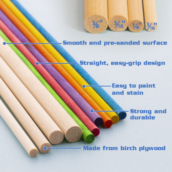 Assorted Round Natural Wooden Dowel, 10 Per Pack, 12 Packs