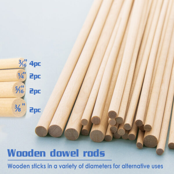 Assorted Round Natural Wooden Dowel, 10 Per Pack, 12 Packs