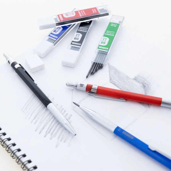 ERSBAZ706-3_2.jpg 2.0 mm Mechanical Pencil with HB, 2B, 4B & 6B Lead, Assorted Barrel Color, Pack of 3