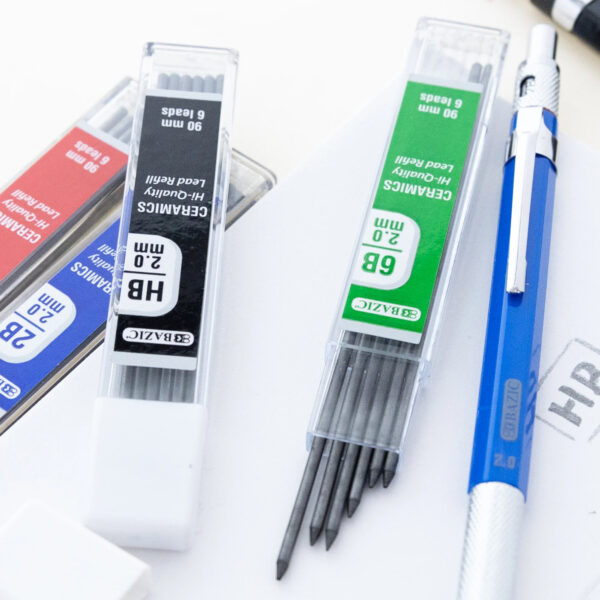 ERSBAZ706-3_3.jpg 2.0 mm Mechanical Pencil with HB, 2B, 4B & 6B Lead, Assorted Barrel Color, Pack of 3