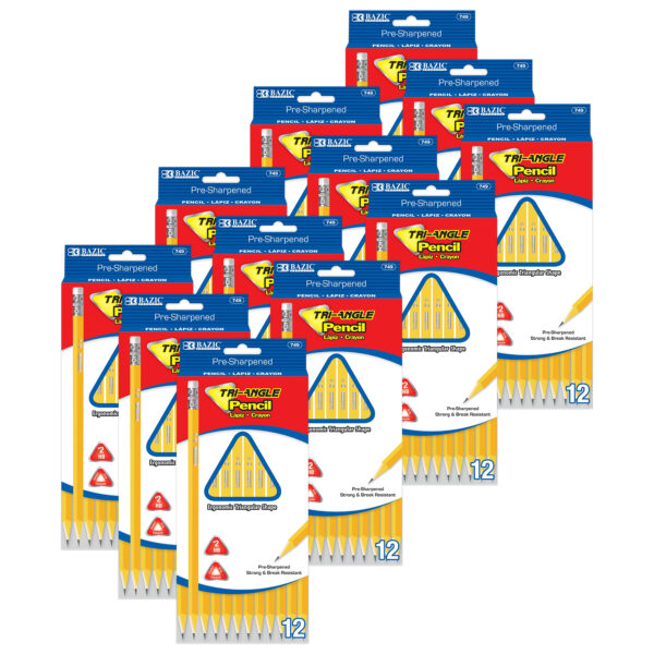 #2 Triangle Pencils, Yellow, 12 Per Pack, 24 Packs