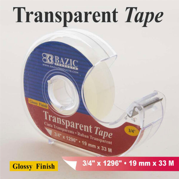 Transparent Tape with Dispenser, 3-4" x 1296", Pack of 12
